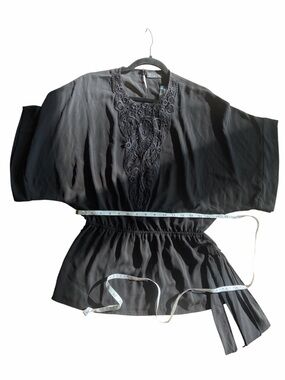 Zerostress Black Crochet-Front Peplum Tunic